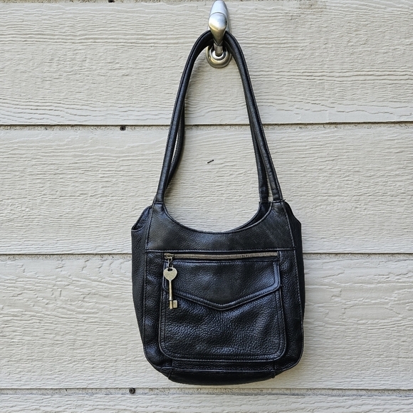 Fossil black leather two strap shoulder bag Y2K - Picture 2 of 11
